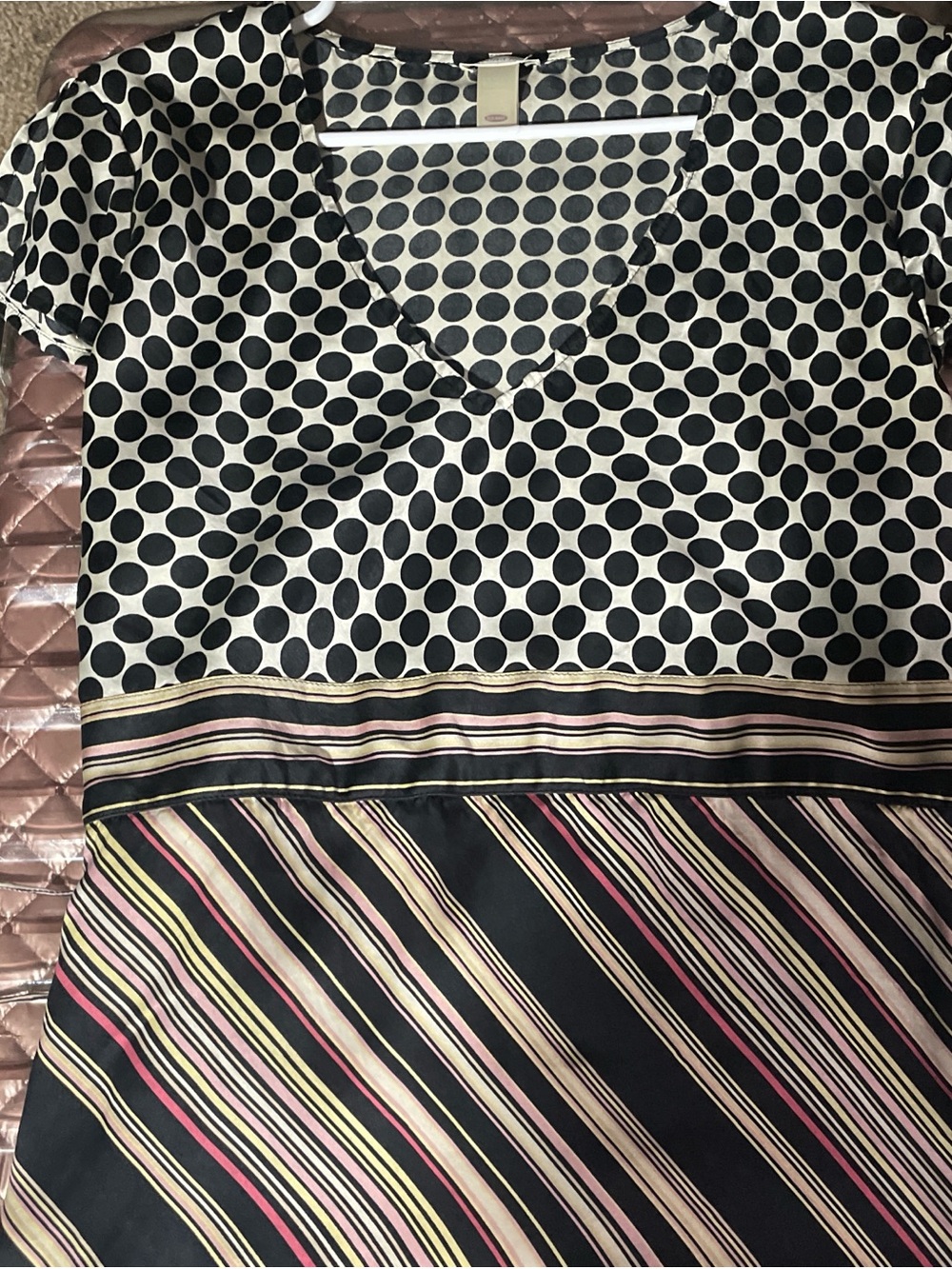 Polka Dot & Striped V-Neck Dress in Black, White, Pink, Yellow